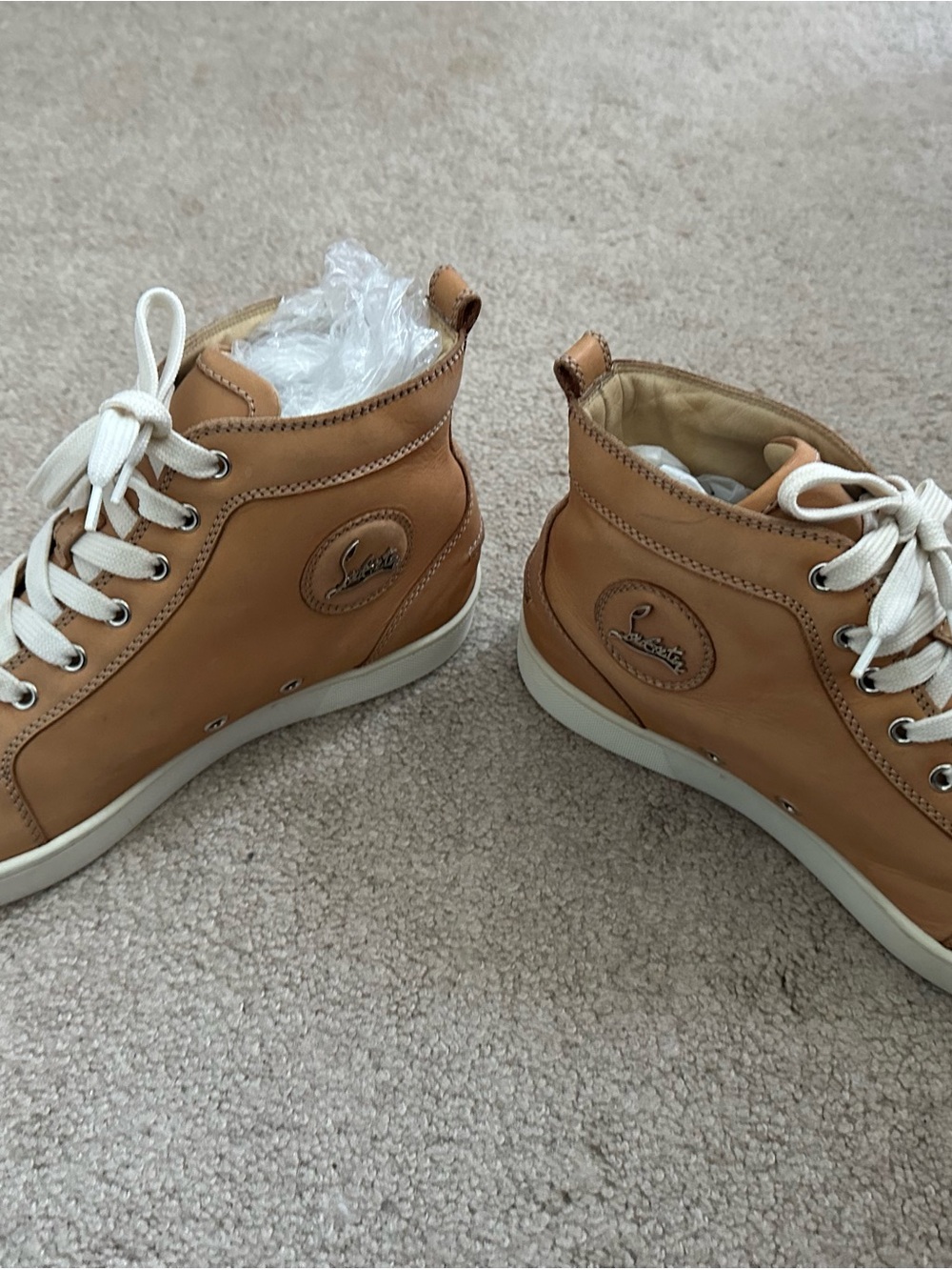 Christian Louboutin Men’s Tan/Cream Leather High-Top Sneakers